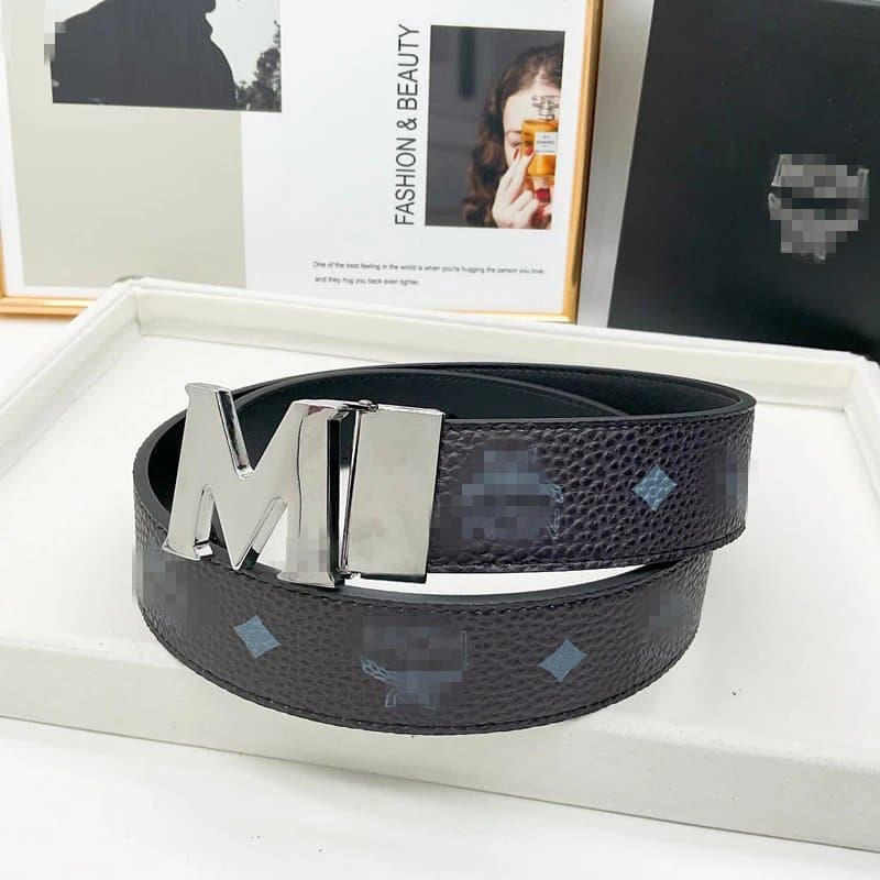 MCM Monogram Pebbled Leather Belt, Oversized M Buckle, Men's Luxury Accessory 1