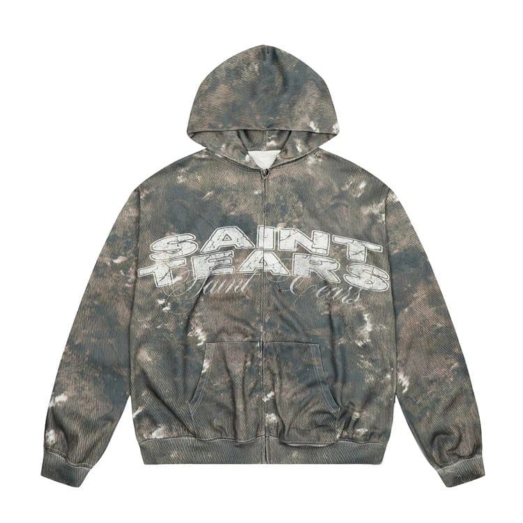 SAINT TEARS Oversized Tie-Dye Vintage Wash Graphic Hoodie with Kangaroo Pocket 1