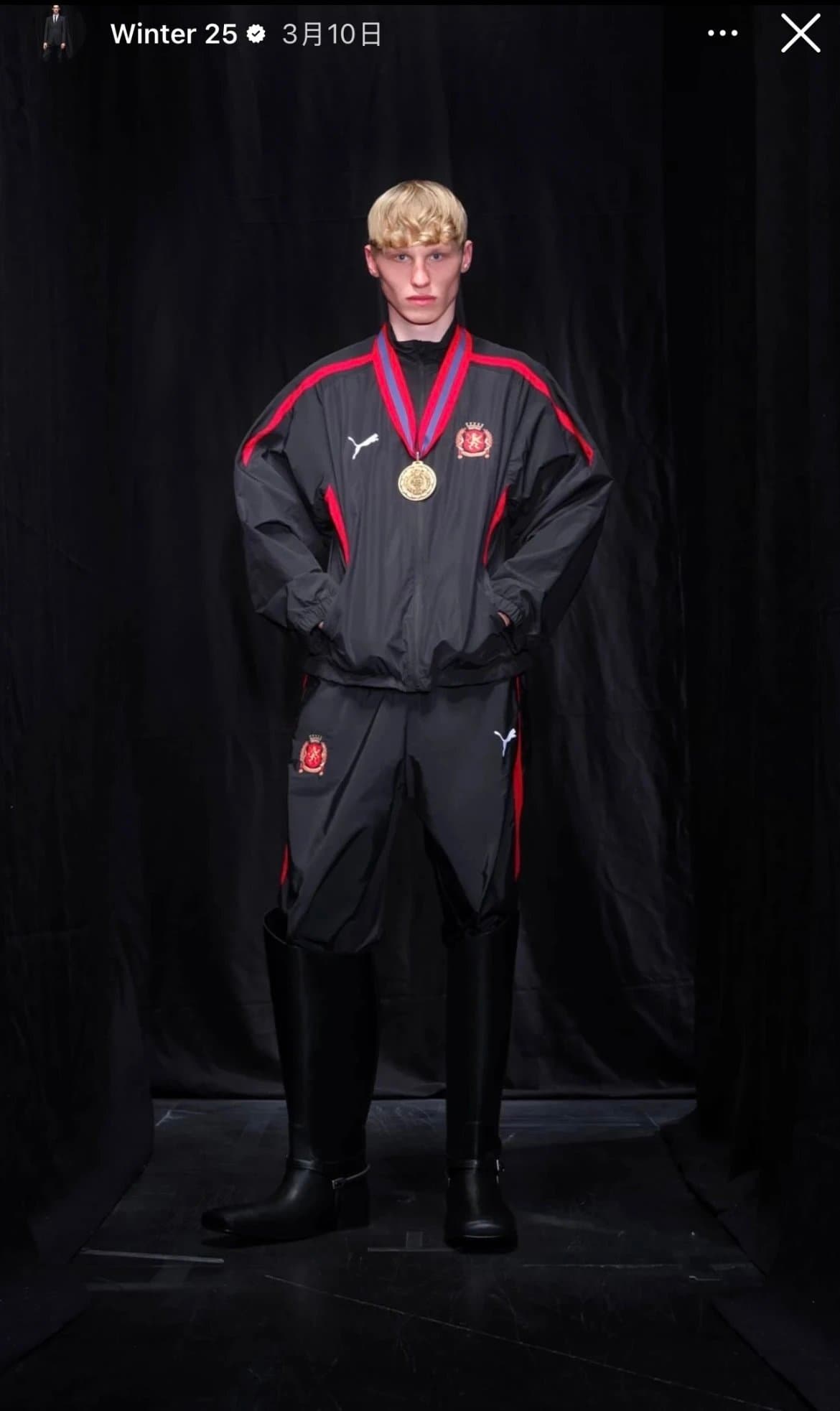 Puma Men's Black & Red Track Jacket and Pants Set, Club Crest, Athletic Fit 1