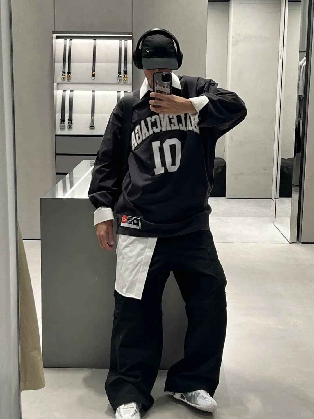 Balenciaga Oversized Varsity Jersey T-Shirt, Black Cotton, Unisex Streetwear 1