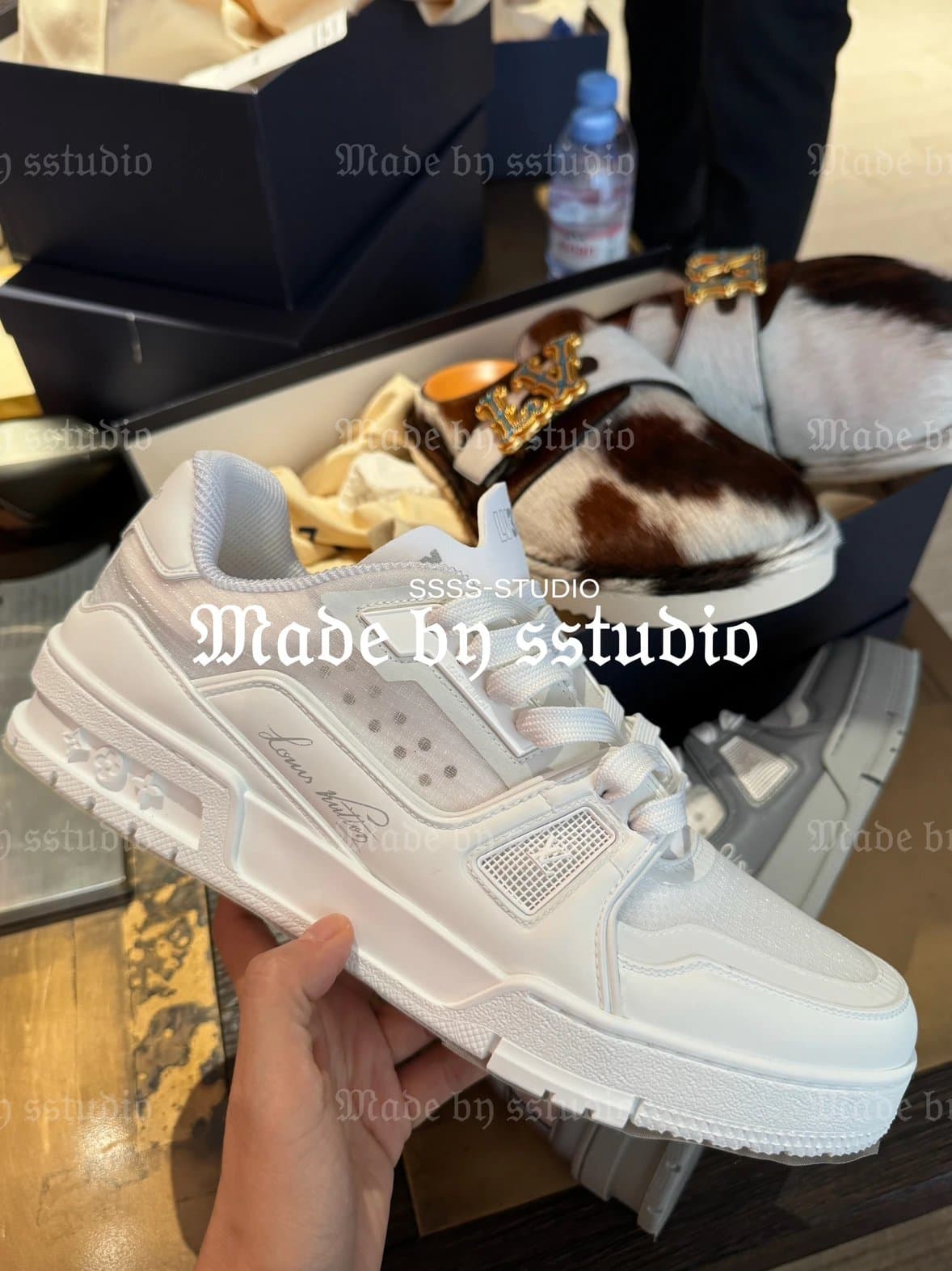 Louis Vuitton Low-Top Mesh & Leather Sneakers, Monogram Floral Sole, Unisex 1