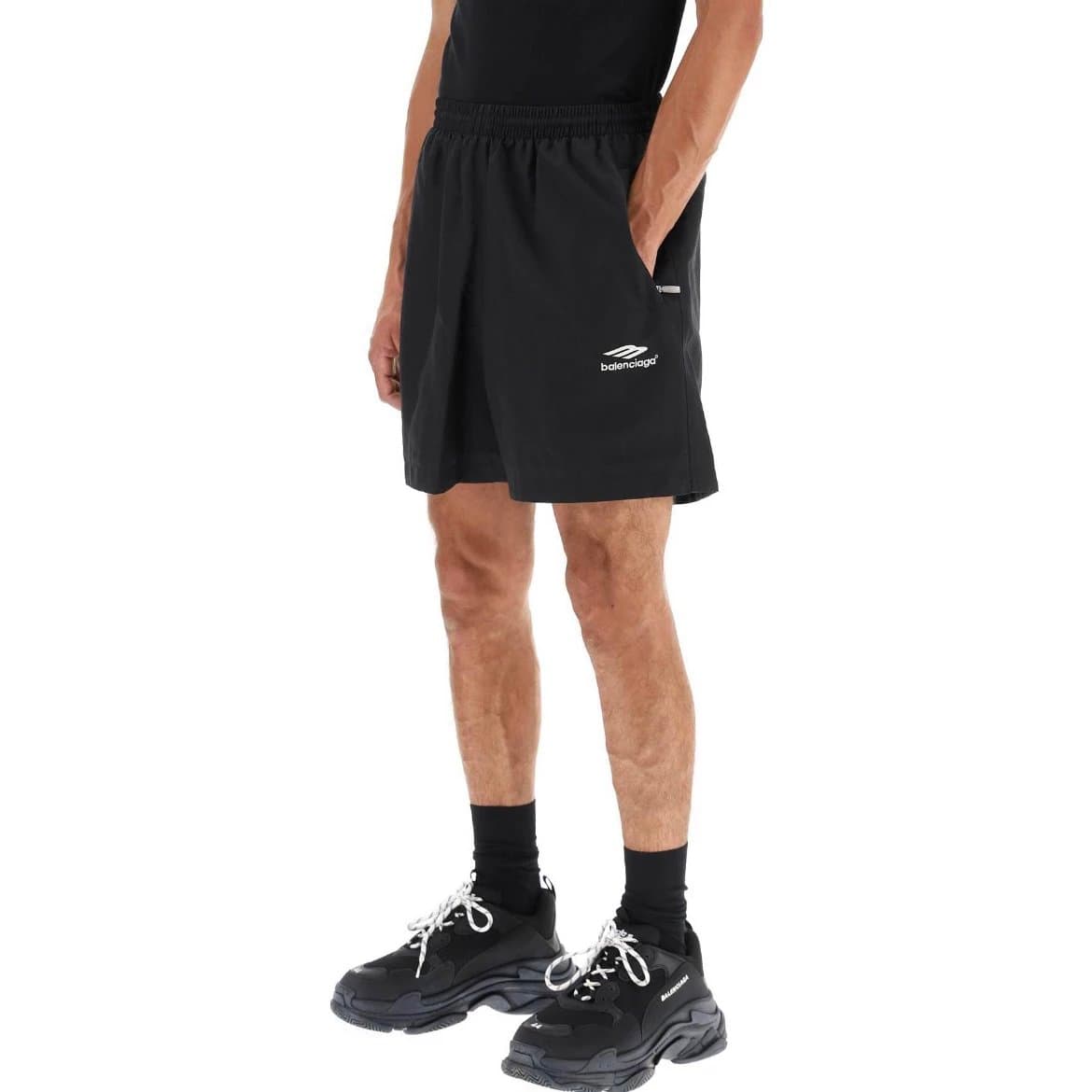 Balenciaga 3B Icon Embroidered Nylon Relaxed Shorts - Breathable, Loose Fit 1