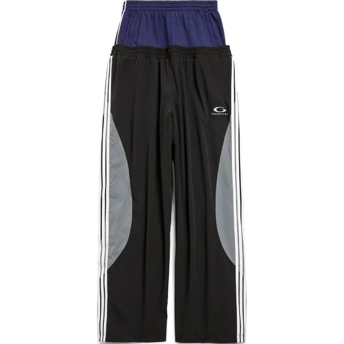 Balenciaga Cut-Up Double-Waist Wide-Leg Track Pants with Side Stripes 1