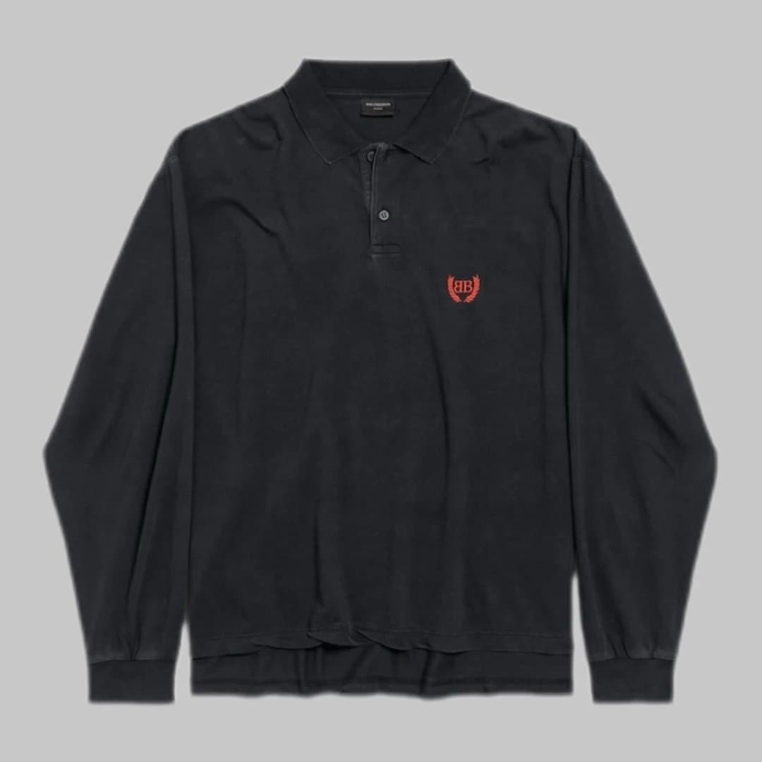 BB Crest 25SS Washed Vintage Short-Wide Twisted Cut Long-Sleeve Polo 1