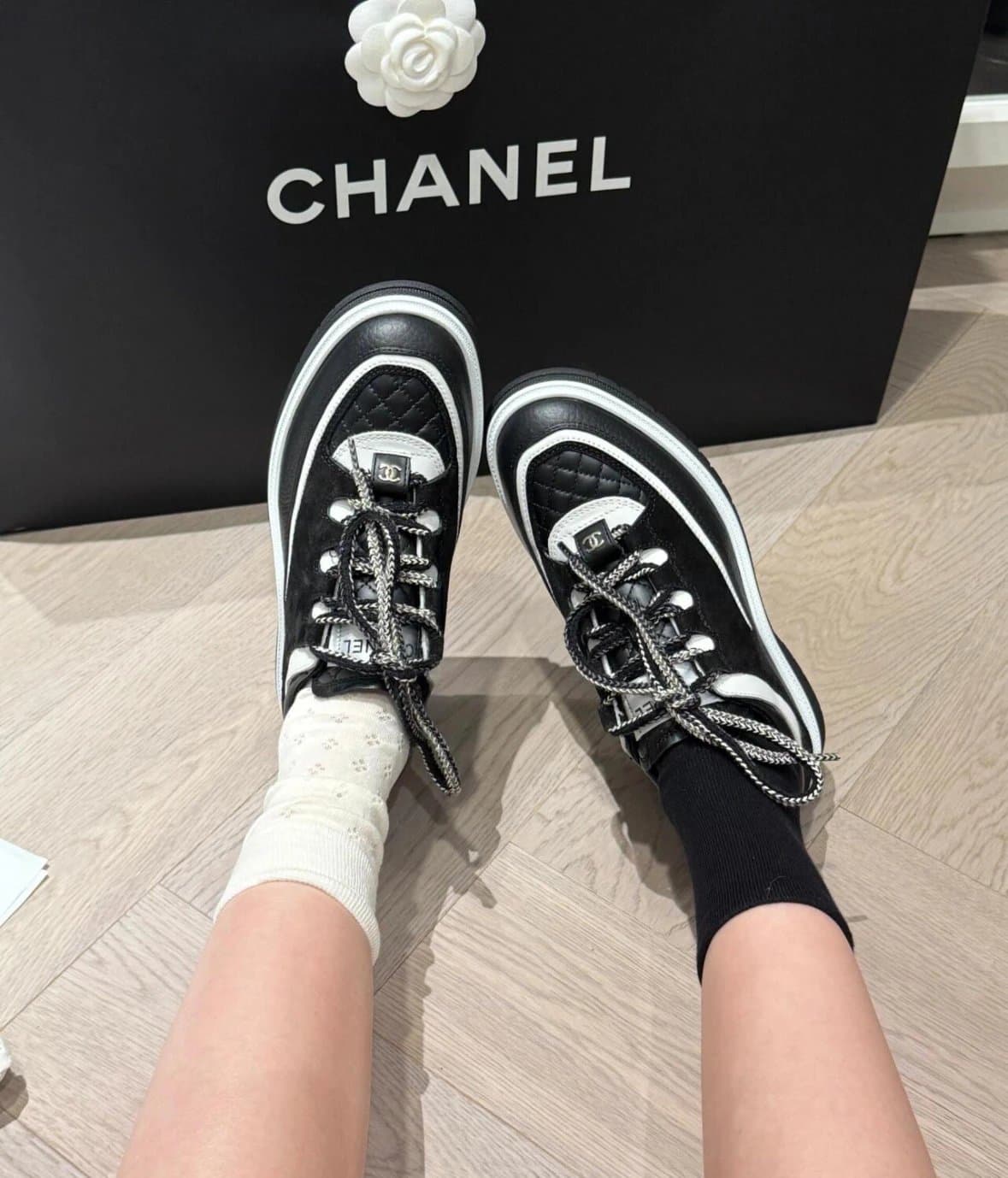 Chanel CC Logo Quilted Leather Sneakers, Dual Color, Luxury Women's Shoe 1