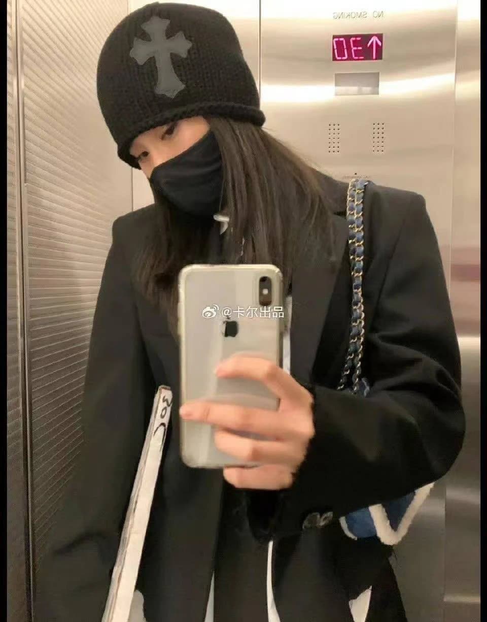 Handmade Black Knit Beanie, Calf Leather Silver Cross Appliqué, Unisex Streetwear 1