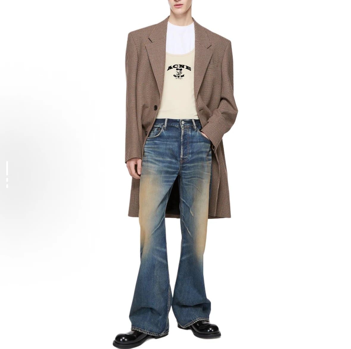 ACNE Oversized Check Blazer, Graphic Tank & Distressed Wide-Leg Jeans Set 1