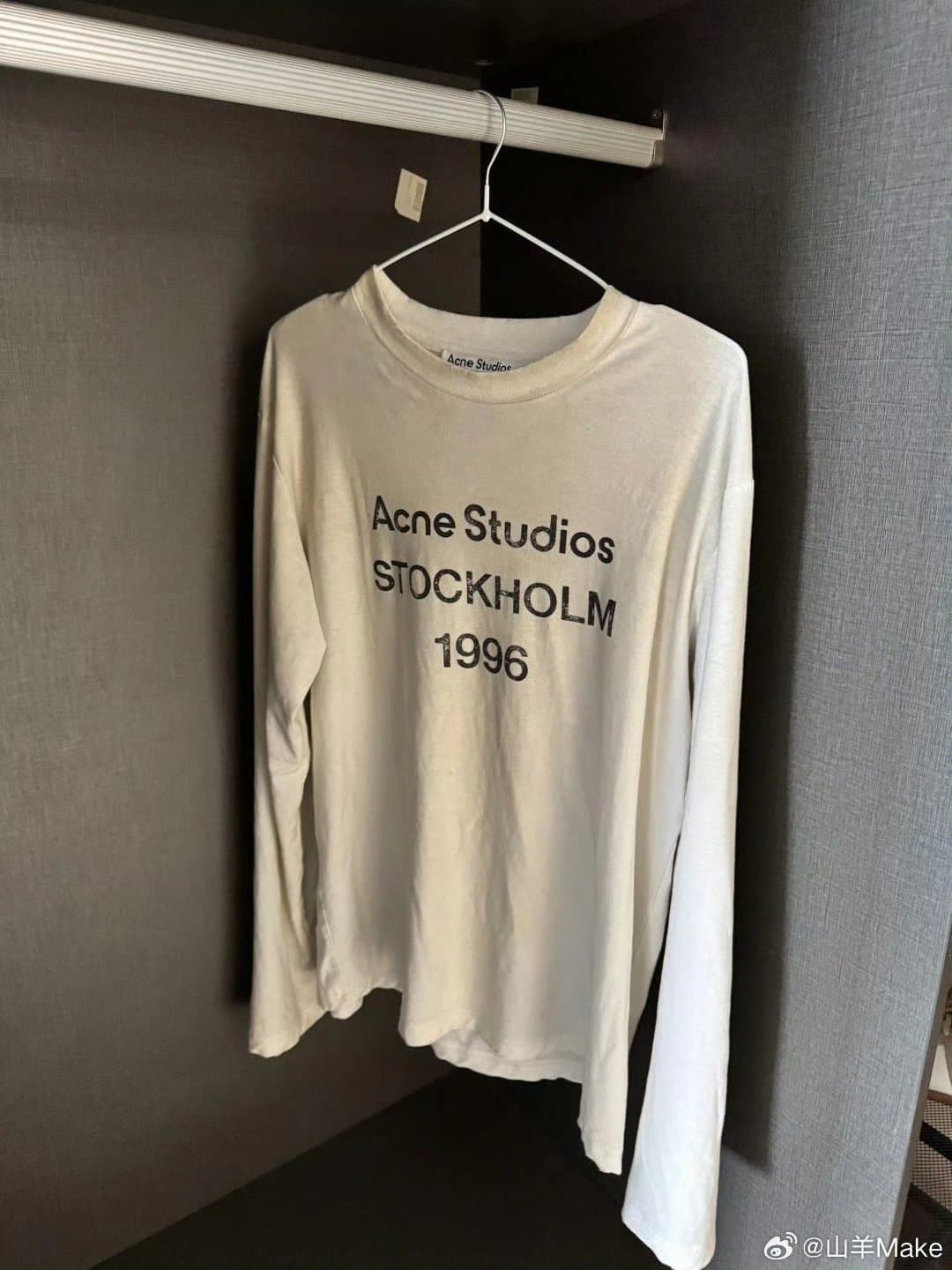 Acne Studios Stockholm 1996 Long-Sleeve Logo Tee, Unisex Relaxed Fit, Off-White 1