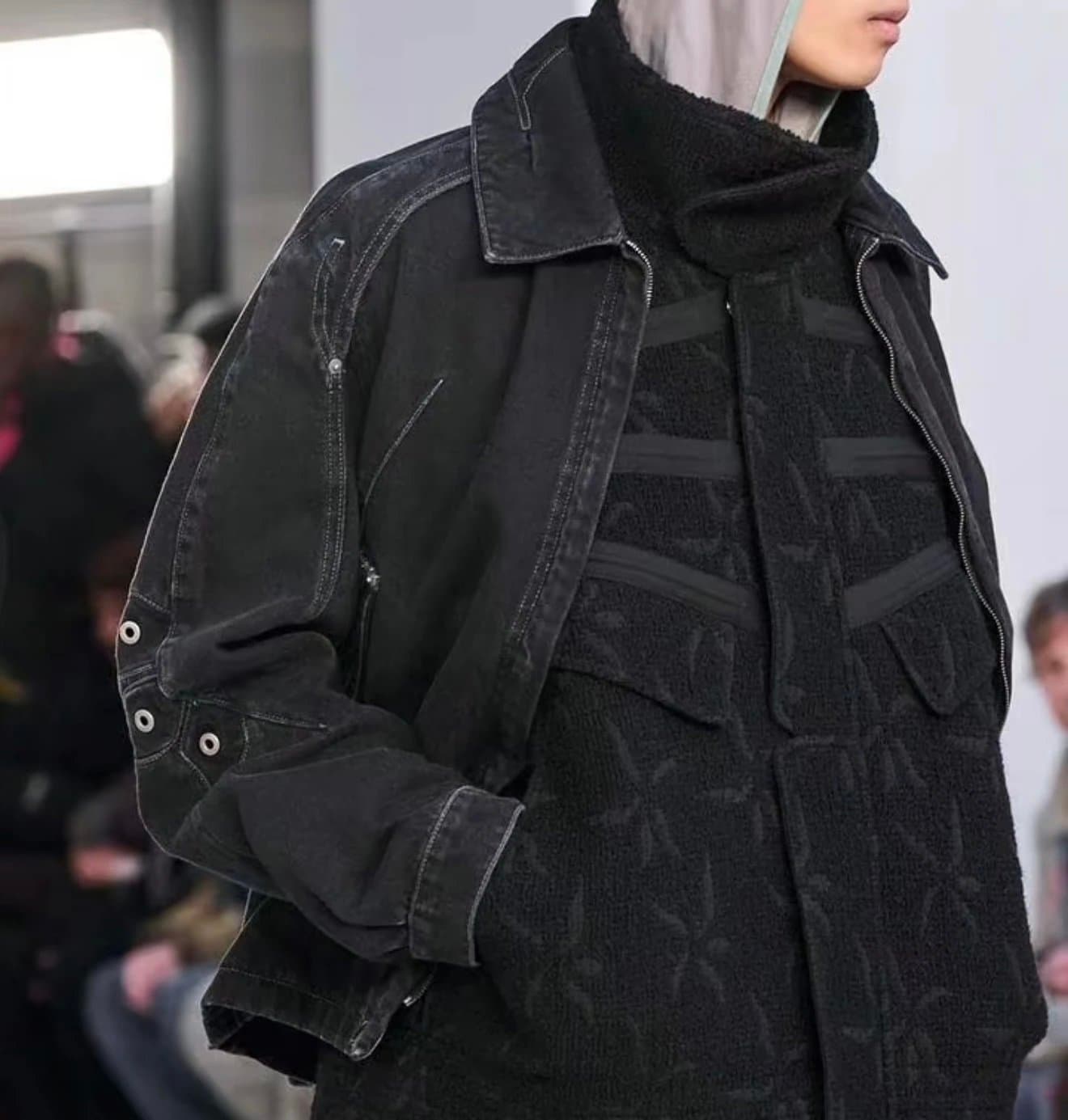 ki Black Utilitarian Denim Jacket & Cargo Pants Set, Oversized Streetwear, Men 1