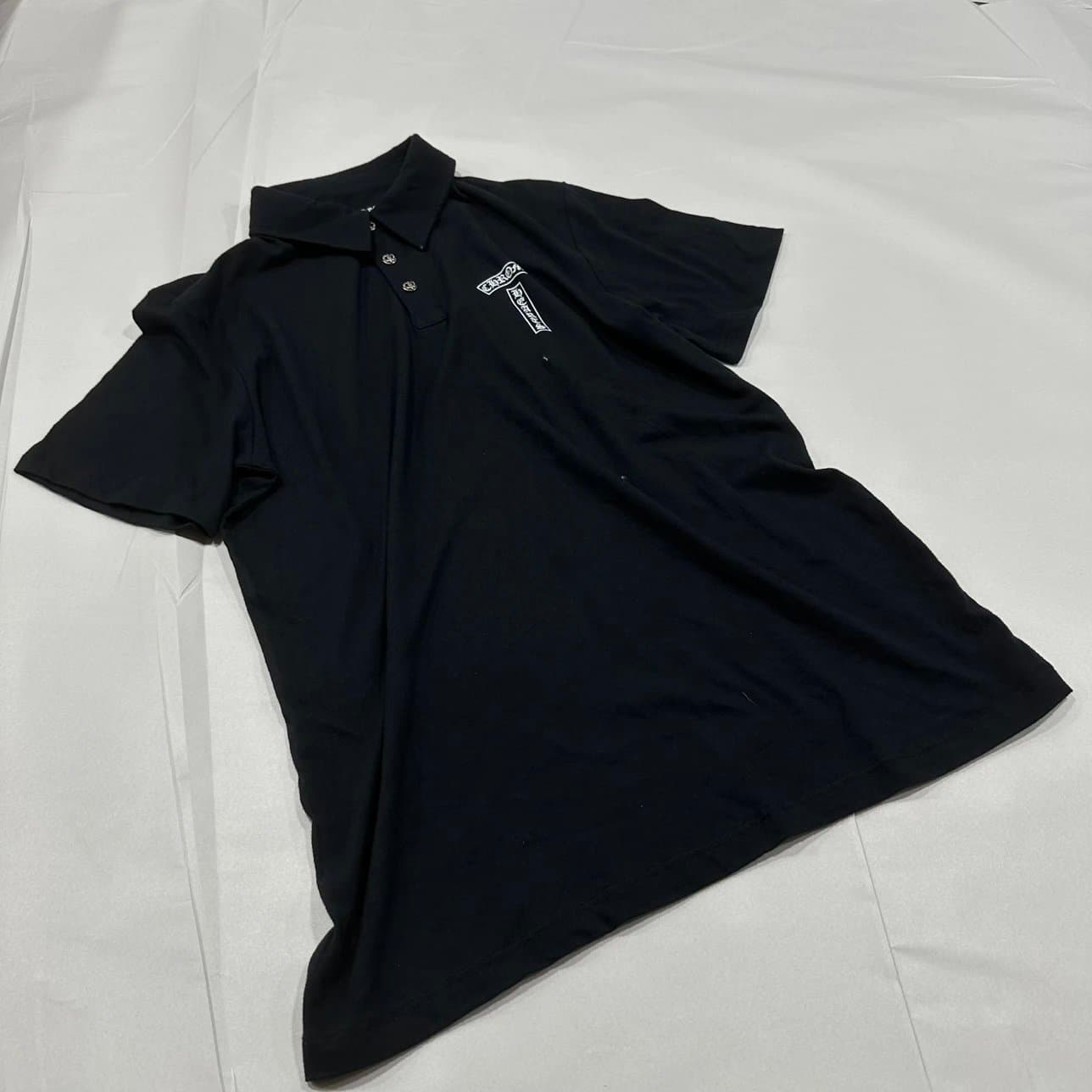 Chrome Hearts CH T-Bar Silver-Button Black Polo Shirt, Short Sleeve 1