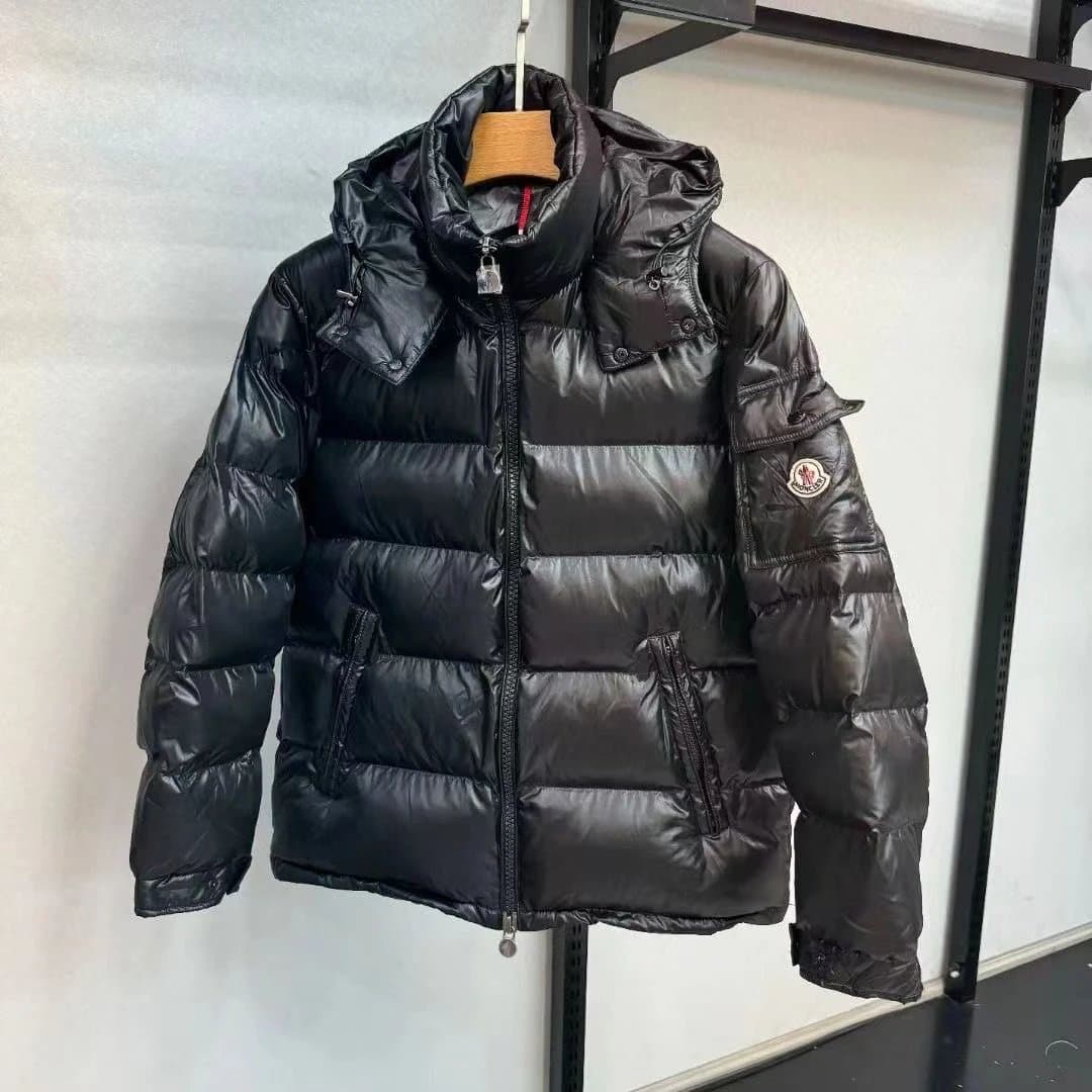 Moncler Men's Short Glossy Down Puffer Jacket with Detachable Hood 1